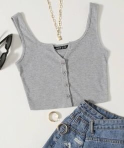 Notch Neck Button Front Tank Top