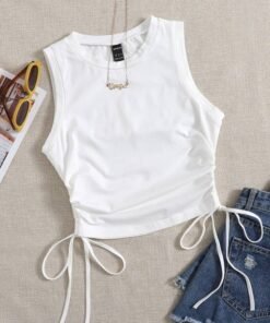 Drawstring Ruched Side Crop Tank Top