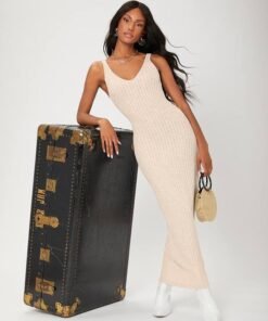 Solid Ribbed Knit Bodycon Dress