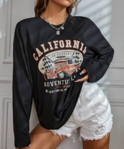Letter & Car Graphic Drop Shoulder Pullover