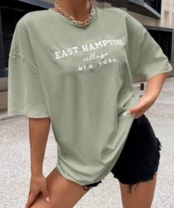 Drop Shoulder Letter Embroidery Top