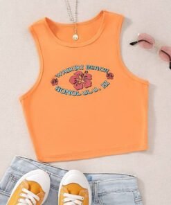 Floral & Letter Graphic Crop Tank Top