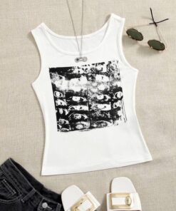 Eyes Print Slim Fit Tank Top