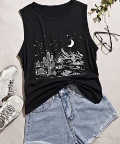 Cactus & Moon Print Tank Top