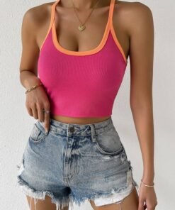 Criss Cross Contrast Binding Cami Top
