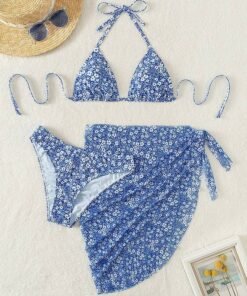 3pack Ditsy Floral Halter Triangle Bikini Swimsuit