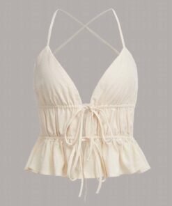 Ruffle Hem Crisscross Tie Backless Cami Top